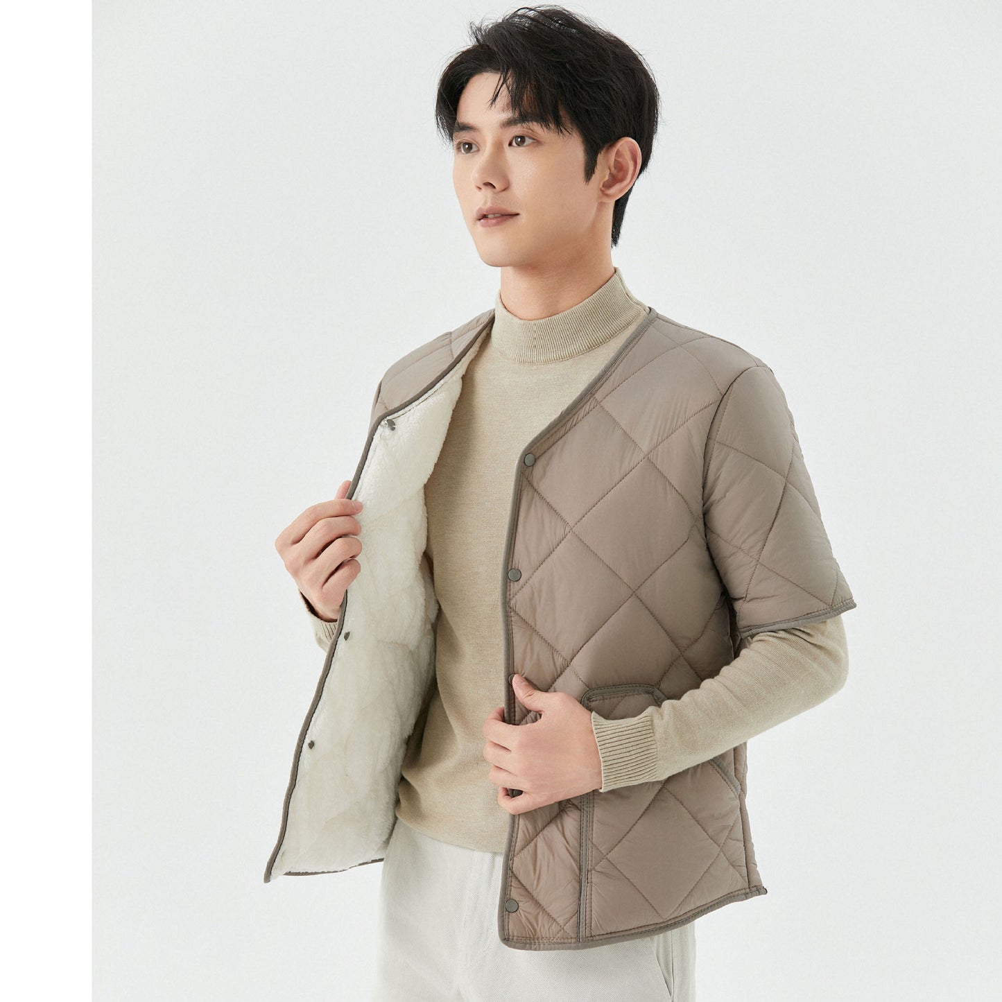 Short Sleeve Plus Velvet Thermal Home Wear Men's Cotton Jacket Top