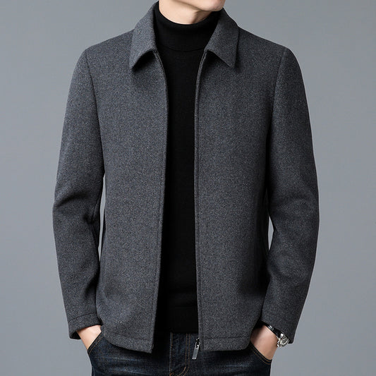 Men's Casual Polo Collar Woolen Jacket Woolen Coat Men's Clothing