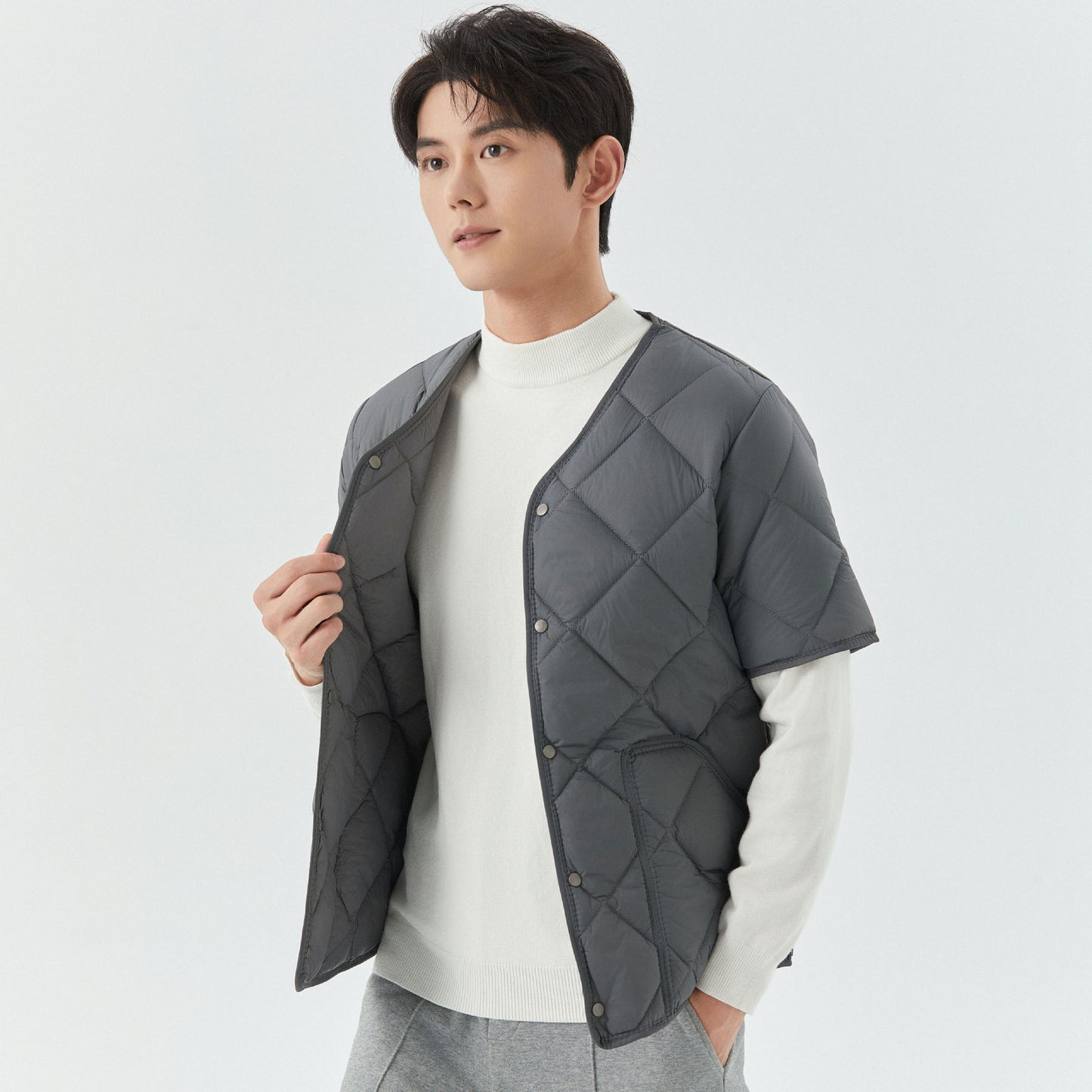 Short Sleeve Plus Velvet Thermal Home Wear Men's Cotton Jacket Top