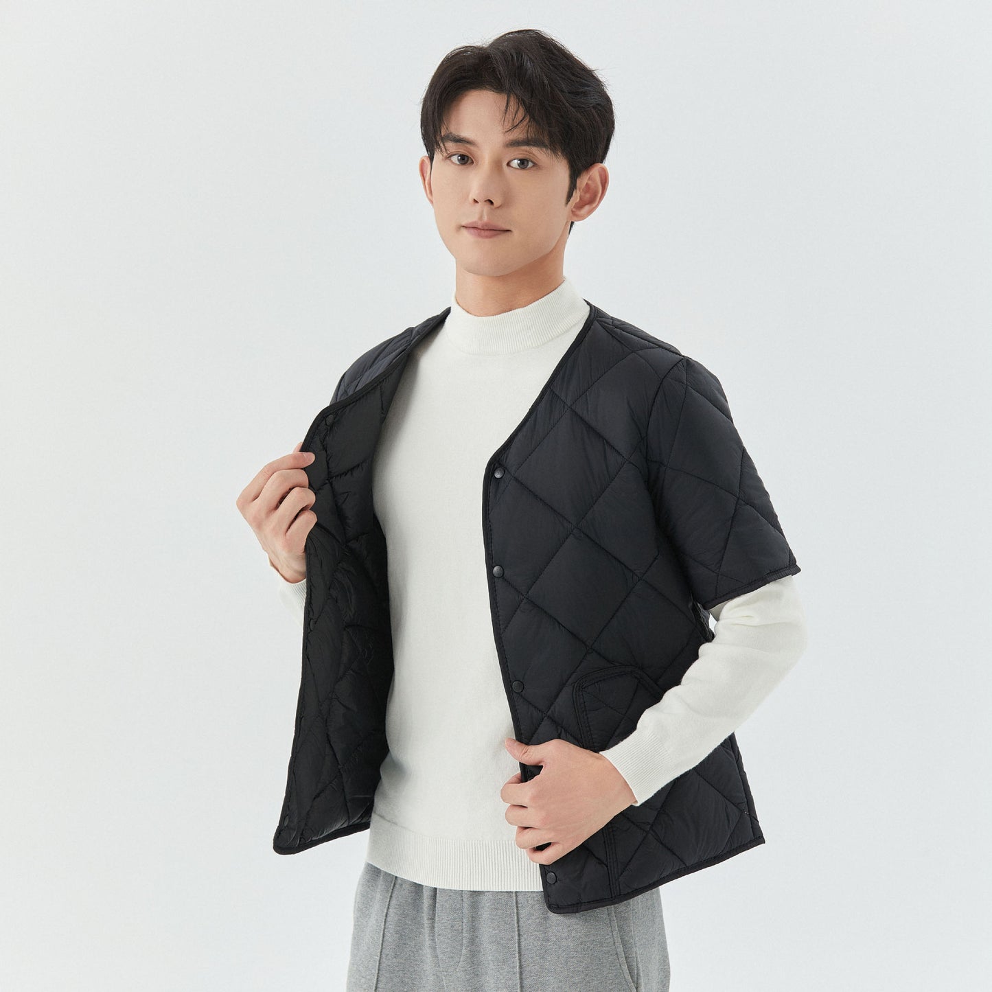 Short Sleeve Plus Velvet Thermal Home Wear Men's Cotton Jacket Top