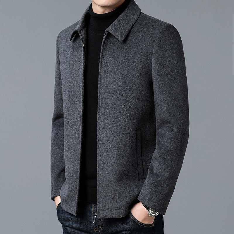 Men's Casual Polo Collar Woolen Jacket Woolen Coat Men's Clothing