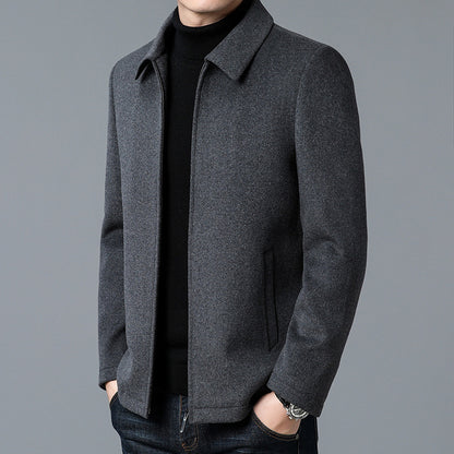 Men's Casual Polo Collar Woolen Jacket Woolen Coat Men's Clothing